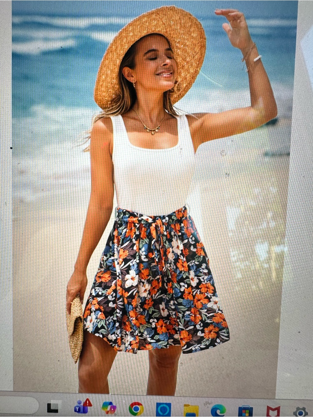 Cupshe White Tank Top with Navy Floral Skirt Two-Piece Dress